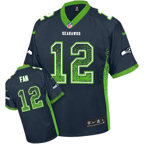 Seahawks #12 Fan Steel Blue Team Color Youth Stitched Elite Drift Fashion Jersey