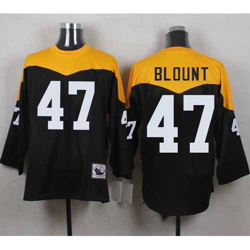 Mitchell And Ness 1967 Pittsburgh Steelers #47 Mel Blount Black/Yelllow Throwback Men's Stitched Jersey Men's