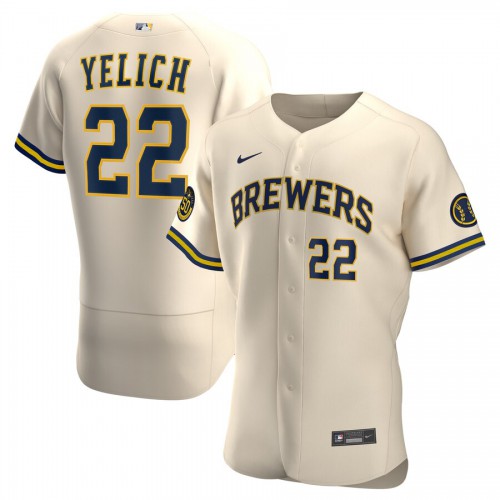 Milwaukee Milwaukee Brewers #22 Christian Yelich Men's Cream Alternate 2020 Authentic Player Jersey Men's