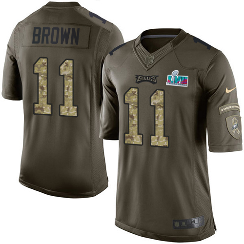 Eagles #11 A.J. Brown Green Super Bowl LVII Patch Men's Stitched Limited 2015 Salute To Service Jersey