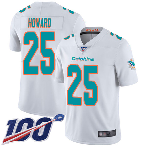 Miami Dolphins #25 Xavien Howard White Men's Stitched 100th Season Vapor Limited Jersey Men's