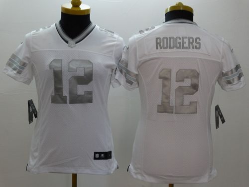 Packers #12 Aaron Rodgers White Women's Stitched Limited Platinum Jersey