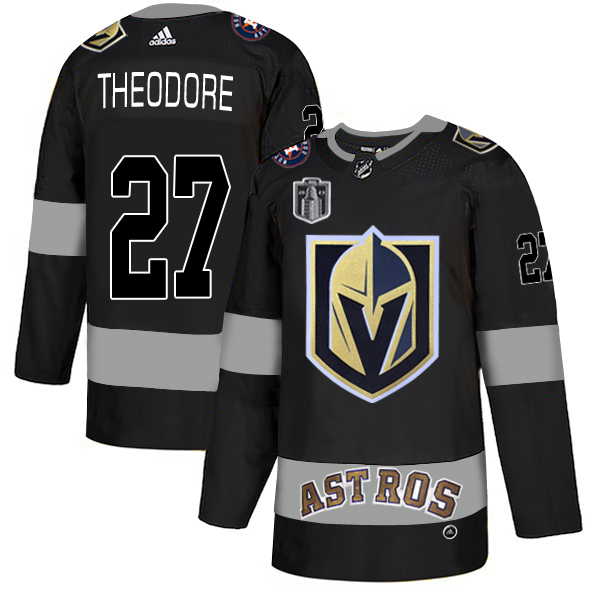 Adidas Golden Knights X Astros #27 Shea Theodore Black 2023 Stanley Cup Final Patch Authentic City Joint Name Stitched Jersey