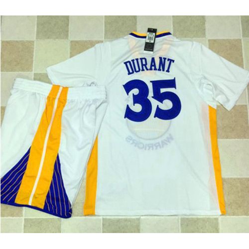 Golden State Warriors #35 Kevin Durant White Long Sleeve A Set Stitched Jersey Mens