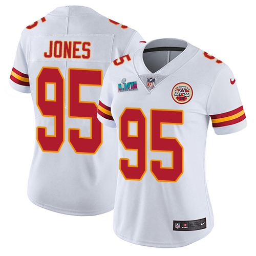 Chiefs #95 Chris Jones White Super Bowl LVII Patch Women's Stitched Vapor Untouchable Limited Jersey
