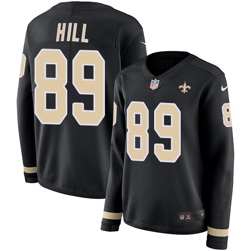 New Orleans Saints #89 Josh Hill Black Team Color Women's Stitched Limited Therma Long Sleeve Jersey Womens