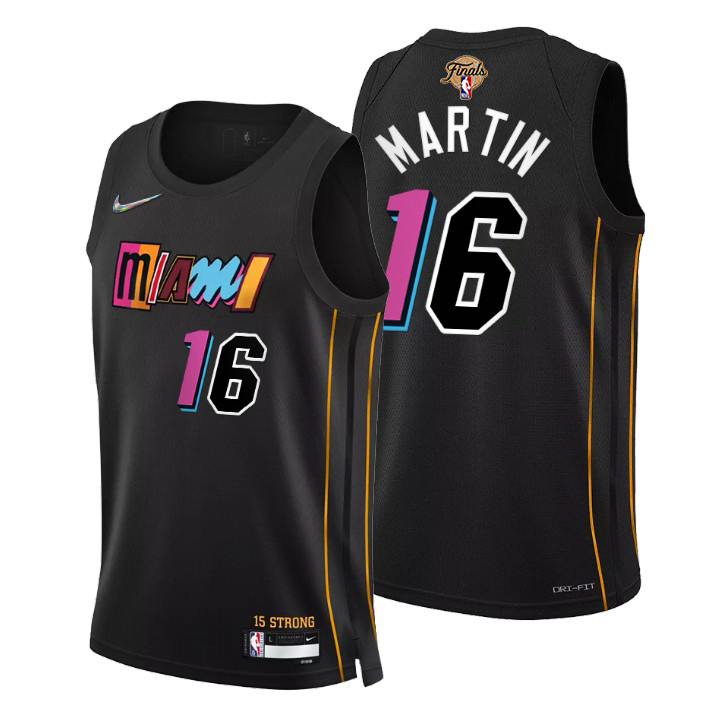 Miami Heat #16 Caleb Martin Black 2023 Finals Patch Swingman Jersey - City Edition