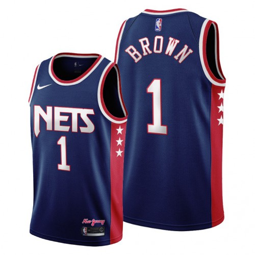 Brooklyn Brooklyn Nets #1 Bruce Brown Youth 2021-22 City Edition Throwback 90s Wordmark Navy Jersey Youth