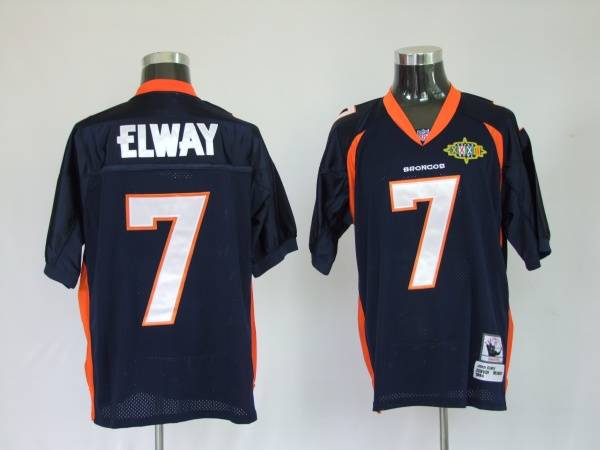 Mitchel & Ness Broncos #7 John Elway Blue With 2010 Super Bowl Patch Stitched Throwback Jersey