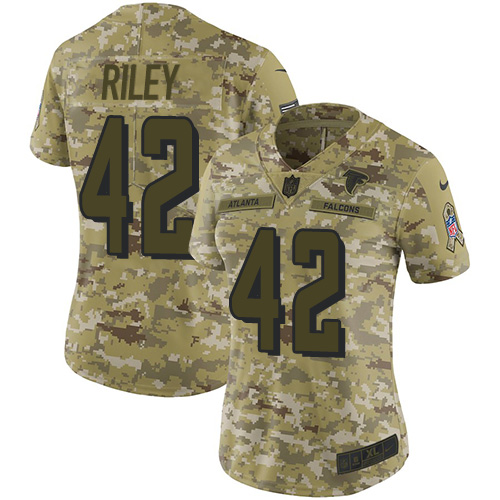 Atlanta Falcons #42 Duke Riley Camo Women's Stitched Limited 2018 Salute to Service Jersey Womens