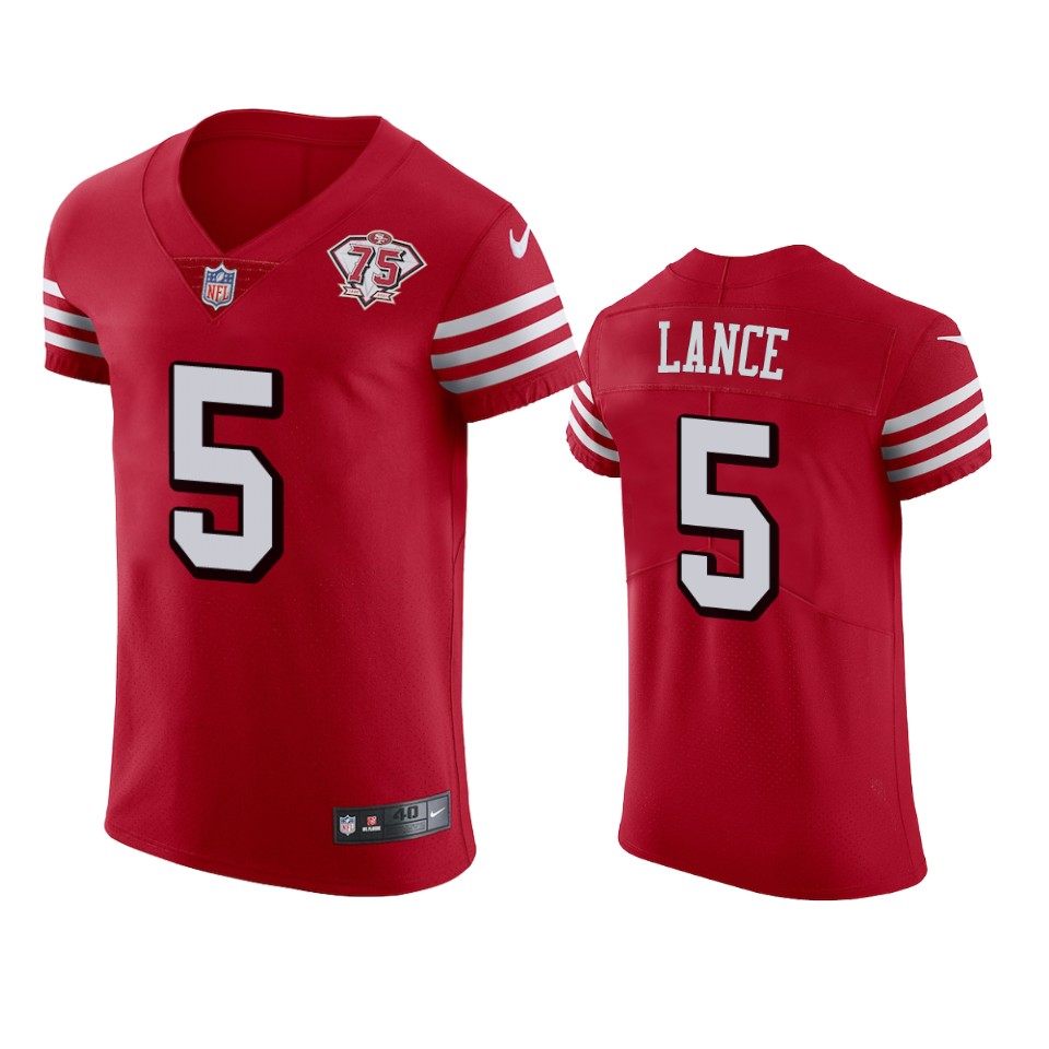 49ers #5 Trey Lance Red Rush Men's 75th Anniversary Stitched Vapor Untouchable Elite Jersey