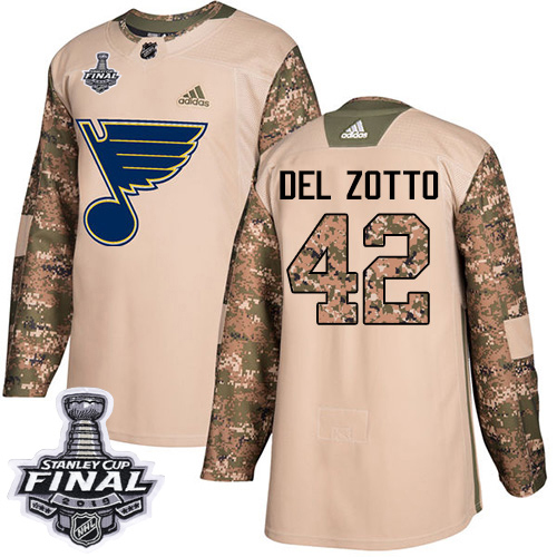 Adidas St. Louis Blues #42 Michael Del Zotto Camo Authentic 2017 Veterans Day 2019 Stanley Cup Final Stitched Jersey Men's