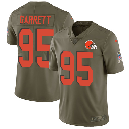 Browns #95 Myles Garrett Olive Men's Stitched Limited 2017 Salute To Service Jersey