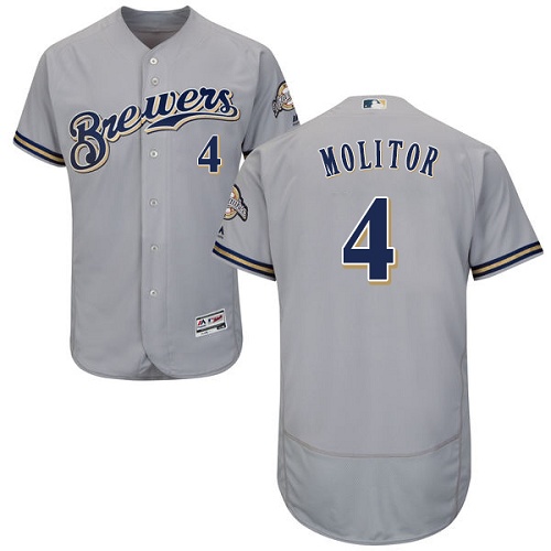 Milwaukee Brewers #4 Paul Molitor Grey Flexbase Authentic Collection Stitched Jersey Men's