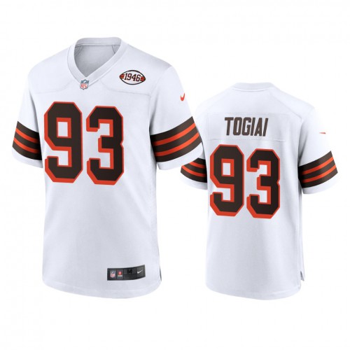 Men's Cleveland Browns #93 Tommy Togiai 1946 Collection Alternate Game Limited Jersey - White Men's