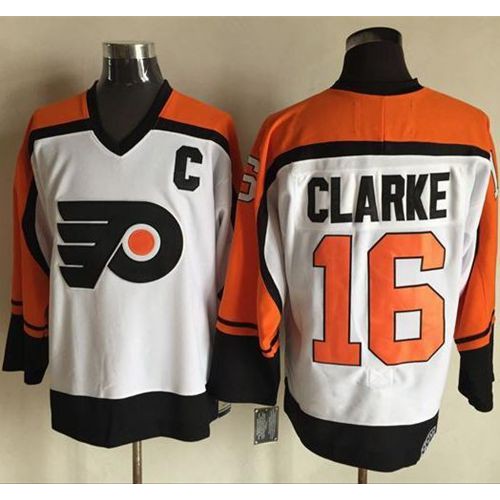 Philadelphia Flyers #16 Bobby Clarke White/Black CCM Throwback Stitched Jersey Men's
