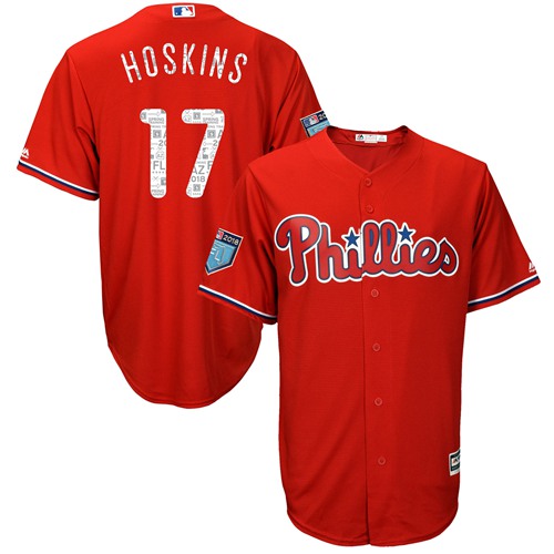 Philadelphia Phillies #17 Rhys Hoskins Red 2018 Spring Training Cool Base Stitched Jersey Men's