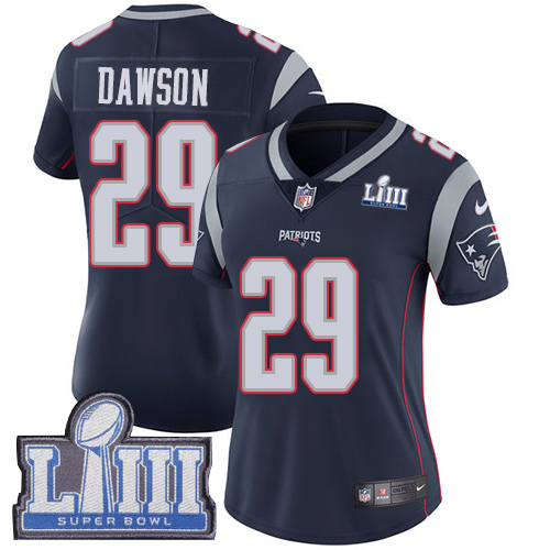 New England Patriots #29 Duke Dawson Navy Blue Team Color Super Bowl LIII Bound Women's Stitched Vapor Untouchable Limited Jersey Womens