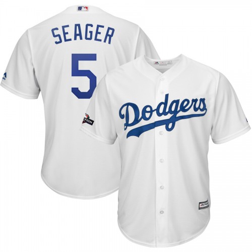 Los Angeles Los Angeles Dodgers #5 Corey Seager Majestic 2019 Postseason Home Official Cool Base Player Jersey White Men's