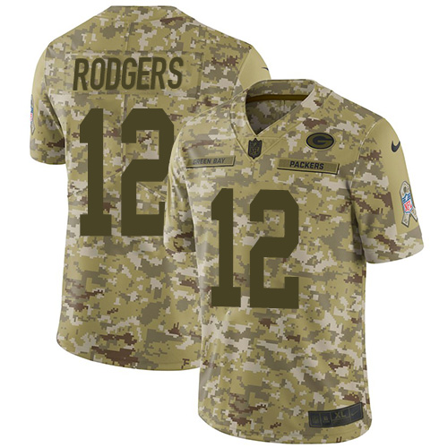 Packers #12 Aaron Rodgers Camo Youth Stitched Limited 2018 Salute To Service Jersey