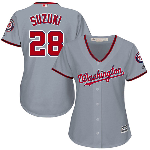 Washington Nationals #28 Kurt Suzuki Grey Road Women's Stitched Jersey Womens