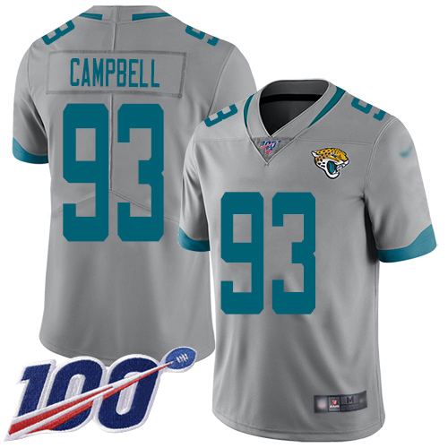 Jacksonville Jaguars #93 Calais Campbell Silver Men's Stitched Limited Inverted Legend 100th Season Jersey Men's