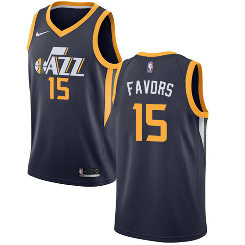 Utah Jazz #15 Derrick Favors Navy Swingman Icon Edition Jersey Mens