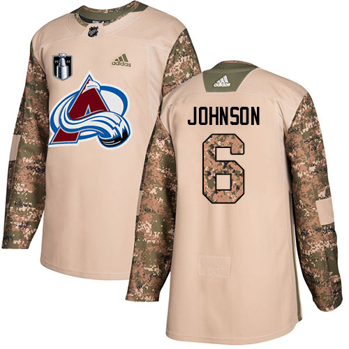 Adidas Colorado Avalanche #6 Erik Johnson Camo Youth 2022 Stanley Cup Final Patch Authentic Veterans Day Stitched Jersey Youth