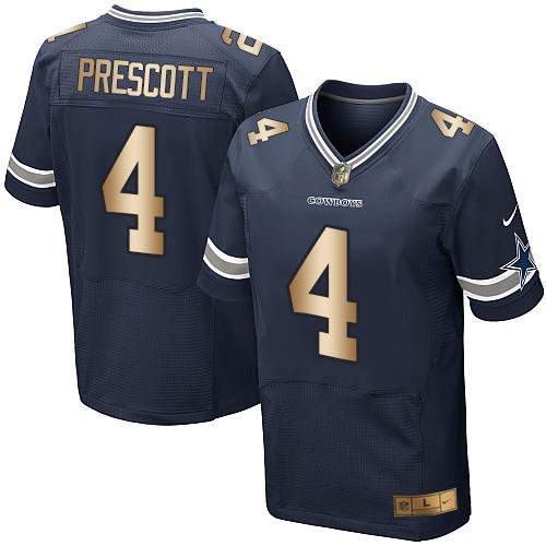 Cowboys #4 Dak Prescott Navy Blue Team Color Men's Stitched Elite Gold Jersey
