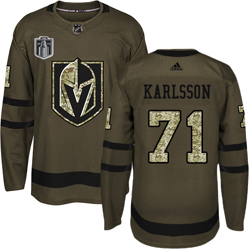 Adidas Golden Knights #71 William Karlsson Green Youth 2023 Stanley Cup Final Patch Salute To Service Stitched Jersey