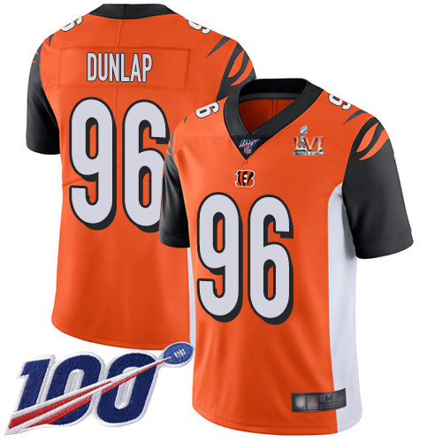 Cincinnati Bengals #96 Carlos Dunlap Orange Super Bowl LVI Patch Alternate Men's Stitched 100th Season Vapor Limited Jersey Men's