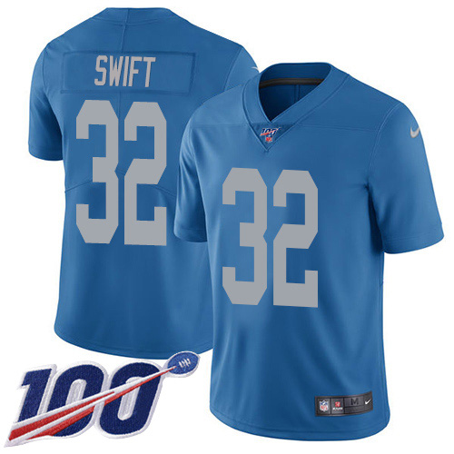 Detroit Lions #32 D'Andre Swift Blue Throwback Youth Stitched 100th Season Vapor Untouchable Limited Jersey Youth
