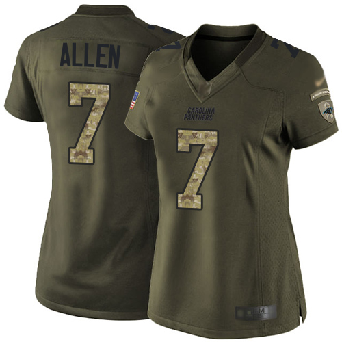 Carolina Panthers #7 Kyle Allen Green Women's Stitched Limited 2015 Salute to Service Jersey Womens