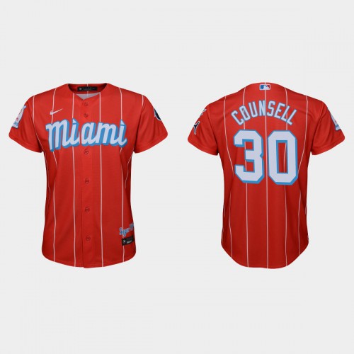 Miami Miami Marlins #30 Craig Counsell Youth 2021 City Connect Authentic Jersey Red Youth