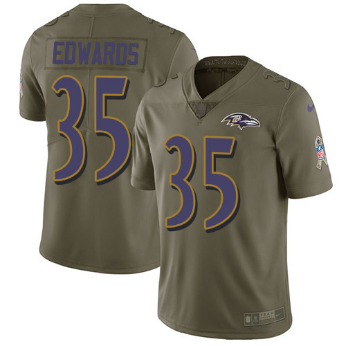 Baltimore Ravens #35 Gus Edwards Olive Men's Stitched Limited 2017 Salute To Service Jersey Men's
