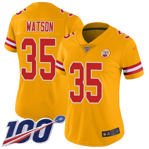 Chiefs #35 Jaylen Watson Gold Women's Stitched Limited Inverted Legend 100th Season Jersey