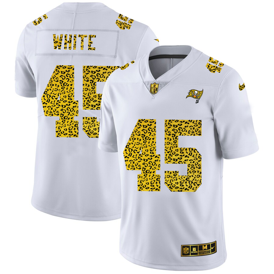 Tampa Bay Buccaneers #45 Devin White Men's Flocked Leopard Print Vapor Limited Jersey White