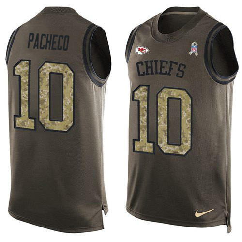 Chiefs #10 Isiah Pacheco Green Men's Stitched Limited Salute To Service Tank Top Jersey
