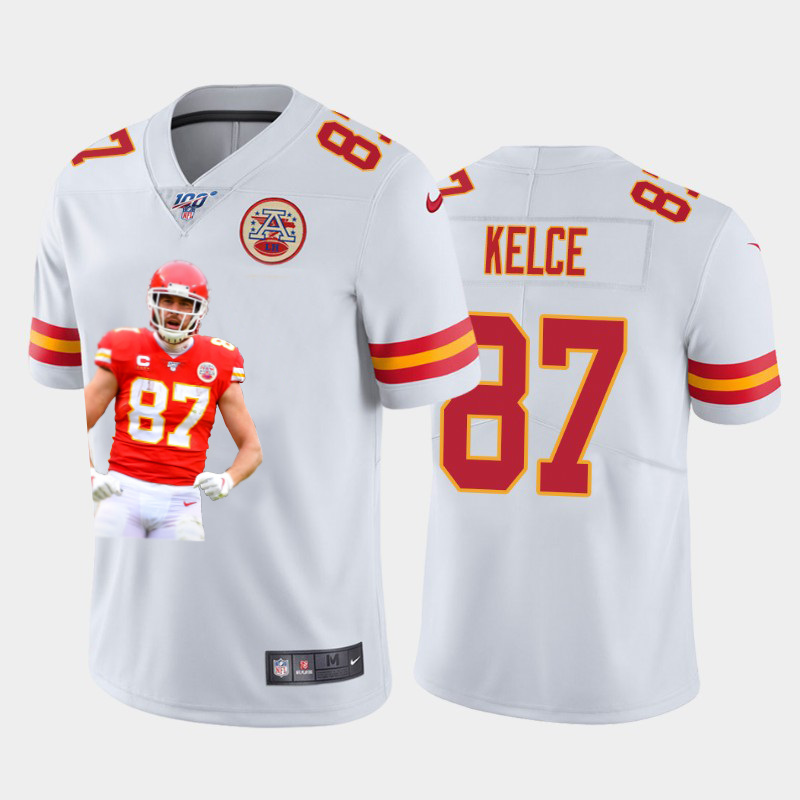 Kansas City Chiefs #87 Travis Kelce Team Hero 7 Vapor Limited 100 Jersey White Golden