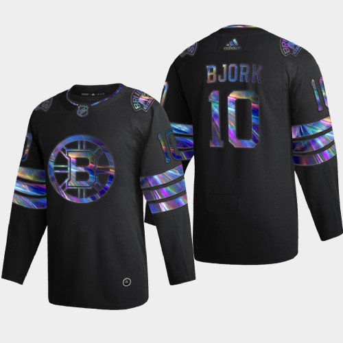 Washington Boston Bruins #10 Anders Bjork Men's Iridescent Holographic Collection Jersey - Black Men's
