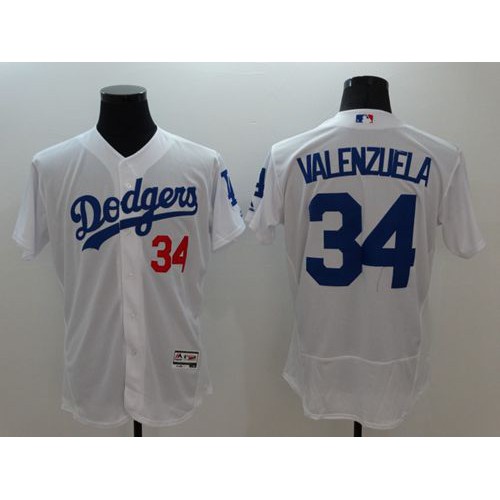 Los Angeles Dodgers #34 Fernando Valenzuela White Flexbase Authentic Collection Stitched Jersey Men's