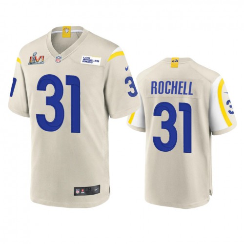 Los Angeles Los Angeles Rams #31 Robert Rochell Men's Super Bowl LVI Patch Game Jersey - Bone Men's