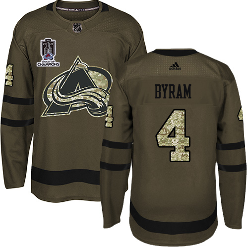 Adidas Colorado Avalanche #4 Bowen Byram Green 2022 Stanley Cup Champions Salute To Service Stitched Jersey Men's