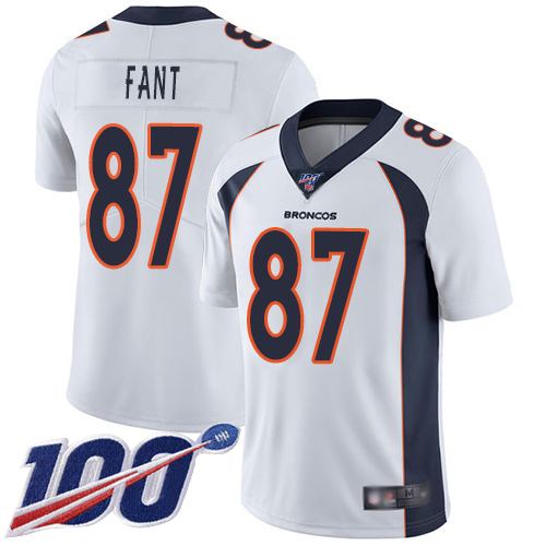 Denver Broncos #87 Noah Fant White Men's Stitched 100th Season Vapor Limited Jersey Men's
