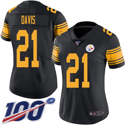 Pittsburgh Steelers #21 Sean Davis Black Women's Stitched Limited Rush 100th Season Jersey Womens