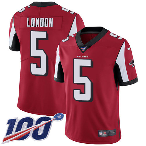 Falcons #5 Drake London Red Team Color Stitched Youth 100th Season Vapor Untouchable Limited Jersey