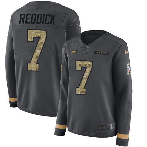 Eagles #7 Haason Reddick Anthracite Salute To Service Women's Stitched Limited Therma Long Sleeve Jersey