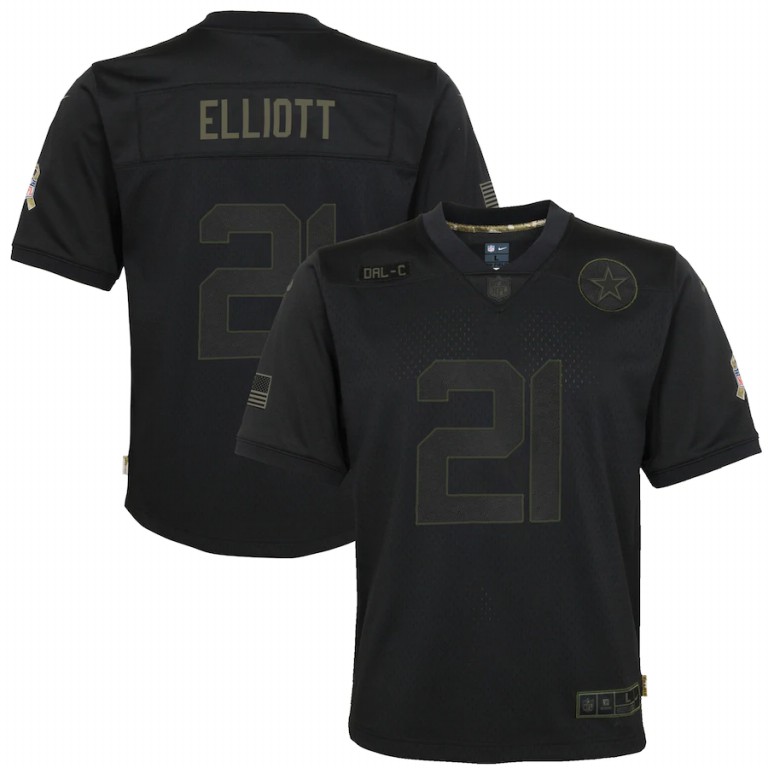 Dallas Cowboys #21 Ezekiel Elliott Youth 2020 Salute To Service Game Jersey Black