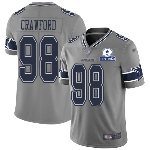 Dallas Cowboys #98 Tyrone Crawford Gray Men's Stitched With Established In 1960 Patch Limited Inverted Legend Jersey Men's