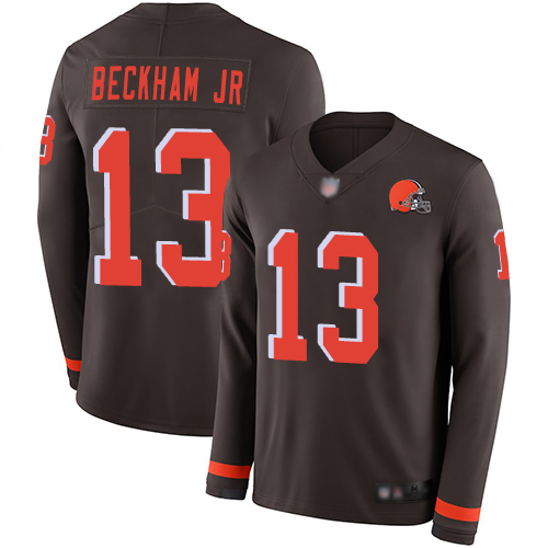 Cleveland Browns #13 Odell Beckham Jr Brown Team Color Men's Stitched Limited Therma Long Sleeve Jersey Men's